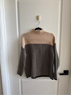 Anthropologie Beige and Black Chevron Mock Neck Sweater